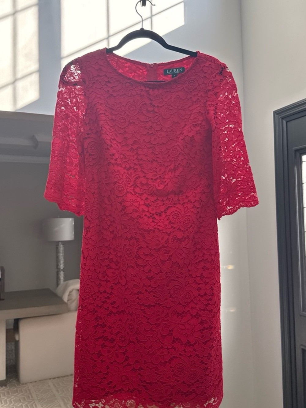Lauren Ralph Lauren Red Floral Lace Mini Dress